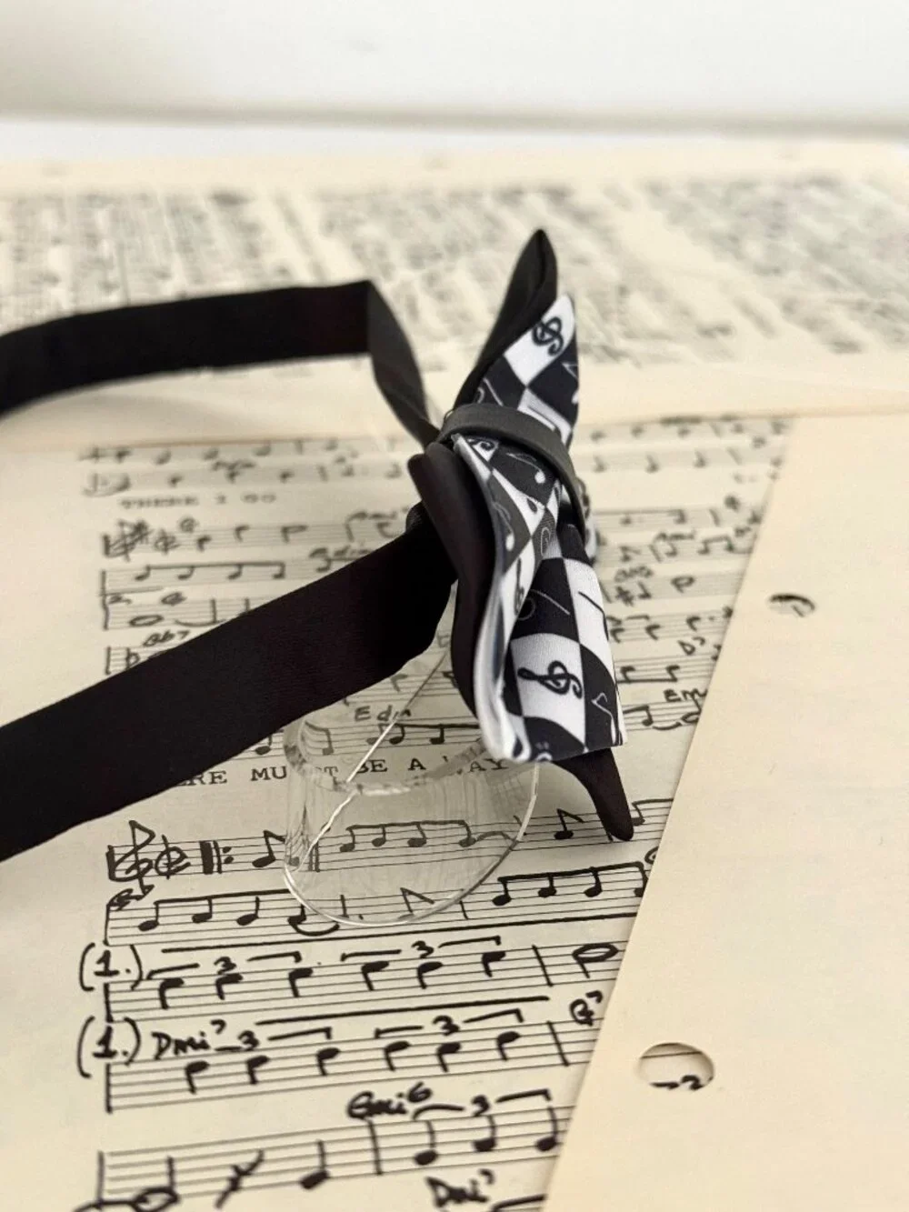 Black White Music Note Bow Tie Checkerboard Adjustable Pre Tied Musician